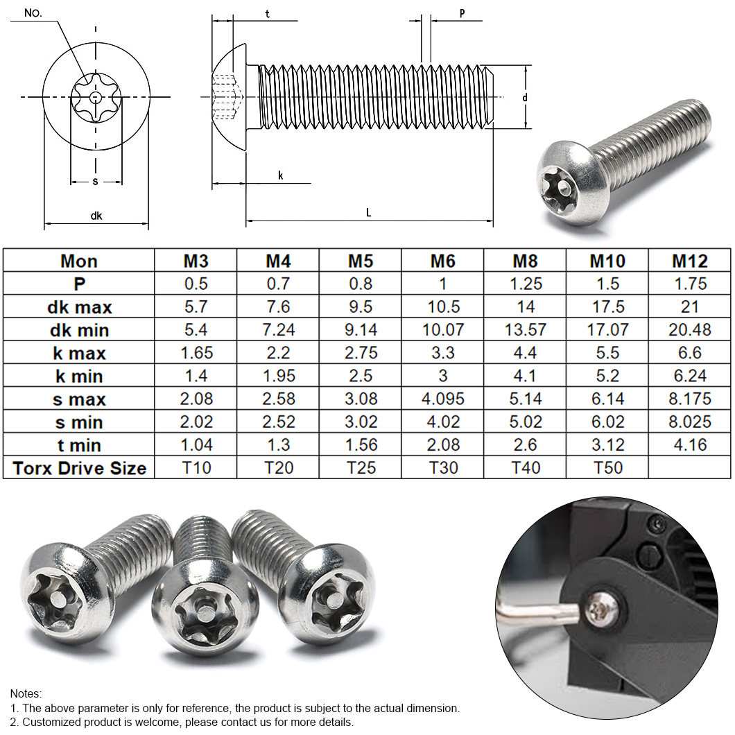 Torx en acier inoxydable A2 A4 avec vis de sécurité à tête ronde (1)