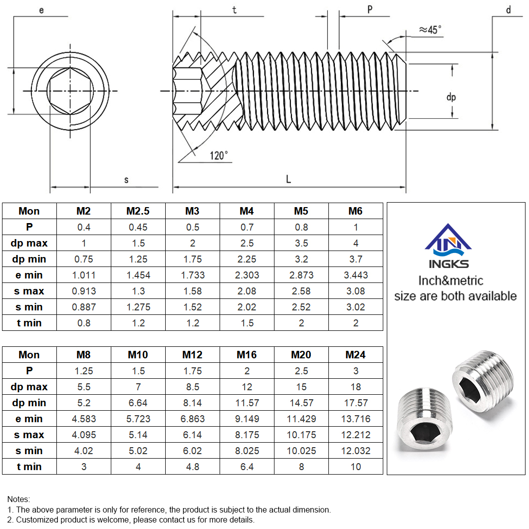 Vis de serrage à pointe plate à six pans creux en acier inoxydable 18-8 (1)