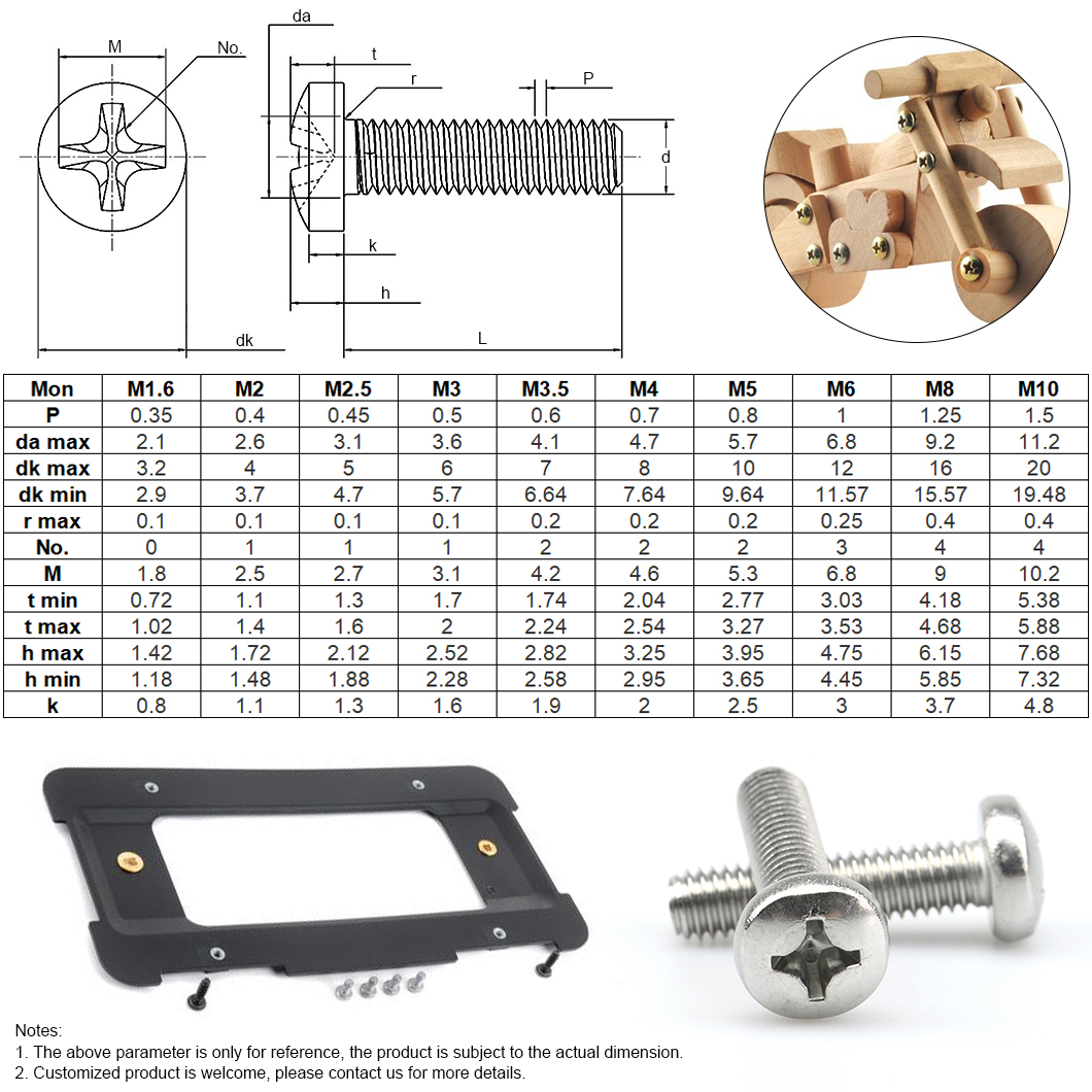 Vis à métaux à tête cylindrique Phillips SS304 SS316