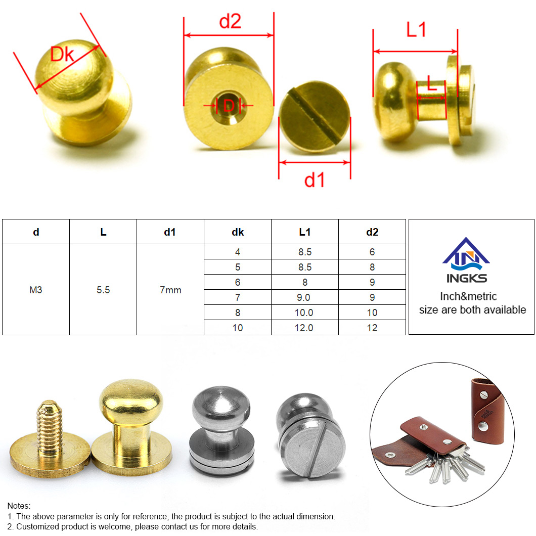 Vis femelle à tête de mamelon ronde en laiton + Vis mâle à tête plate fendue-6A-13B1