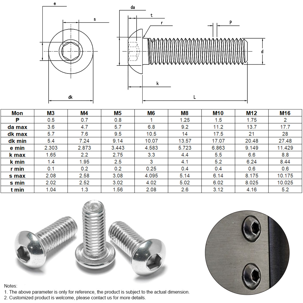 Vis à métaux à tête bombée à six pans creux INGKS SS304 (1)