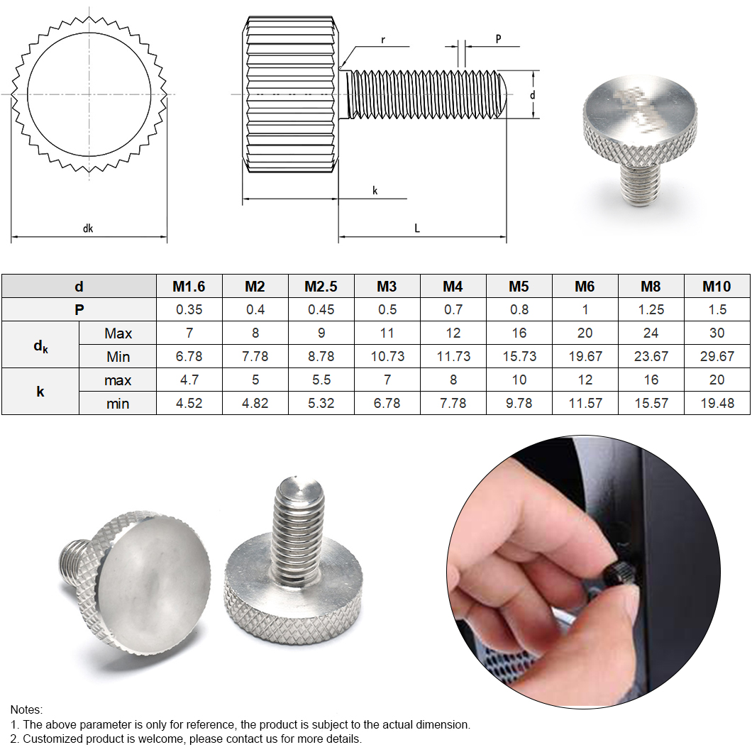 INGKS SS304 Vis à tête cylindrique moletée diamantée (1)