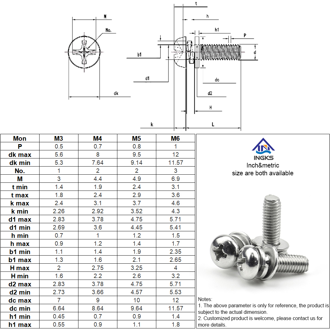 A2 A4 Tête cylindrique Phillips avec rondelle Assemblage Vis à métaux (5)