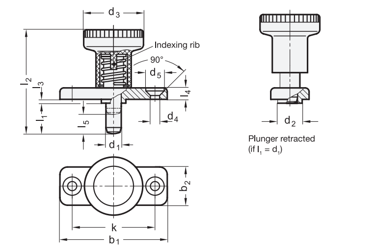 Bouton de piston, anneau de traction, piston d'indexation GN608 avec Position de repos 